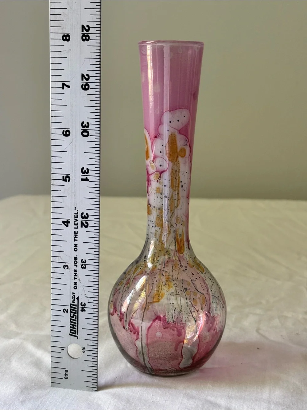 vintage Simron hand-painted Israeli art glass bud vase